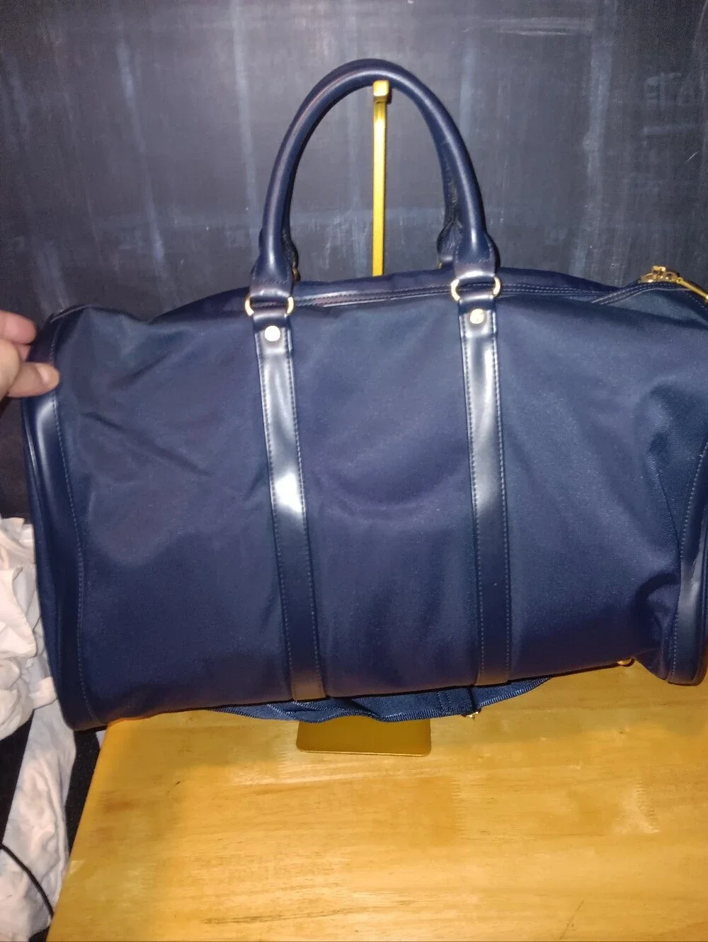 Valentino Garavani Sport Navy and Gold Weekender Bag With Long Strap
